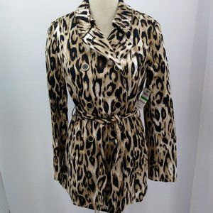 New INC Size Large Trench Coat Brown Black Animal Print Knee Length